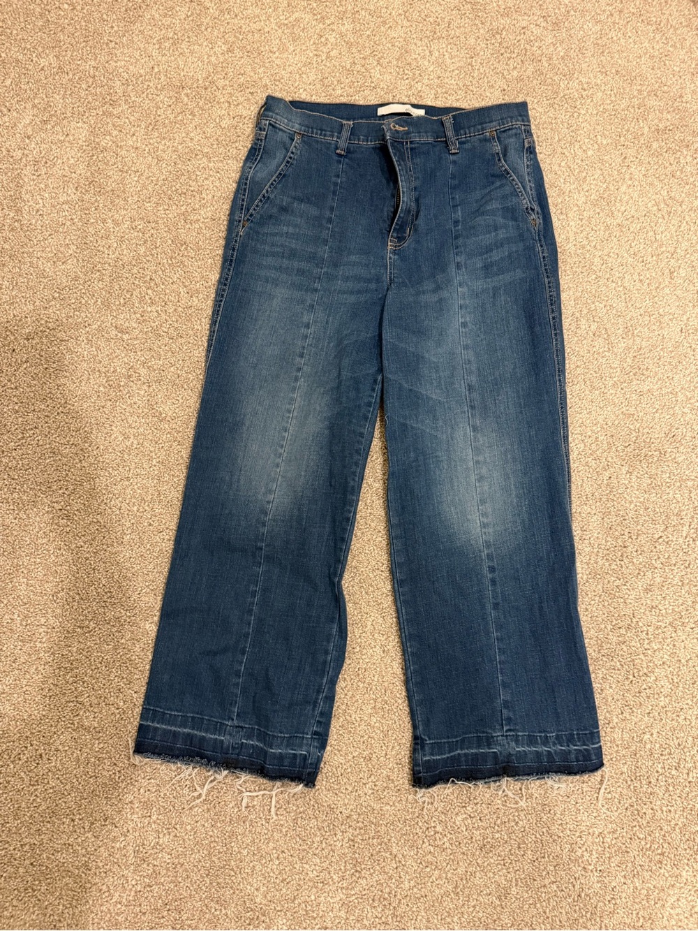 Ella Moss Wide Leg Cropped Denim Pants in Medium Blue